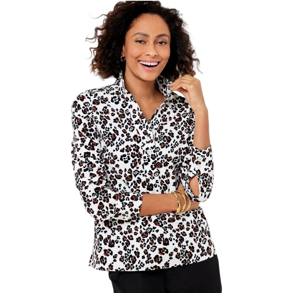 Talbots Non Iron Popover Luxuriant Leopard XL NEW
